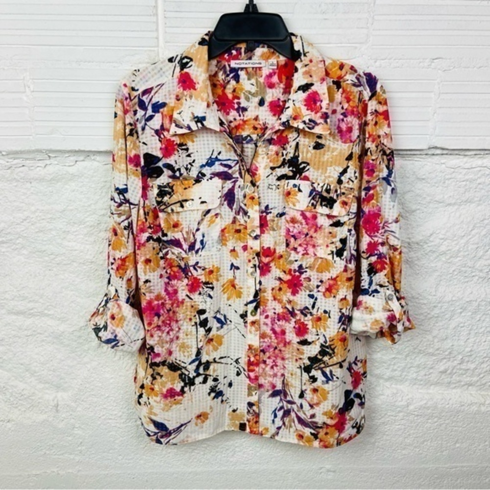 Notations Multicolor Floral Button-Down Shirt size large